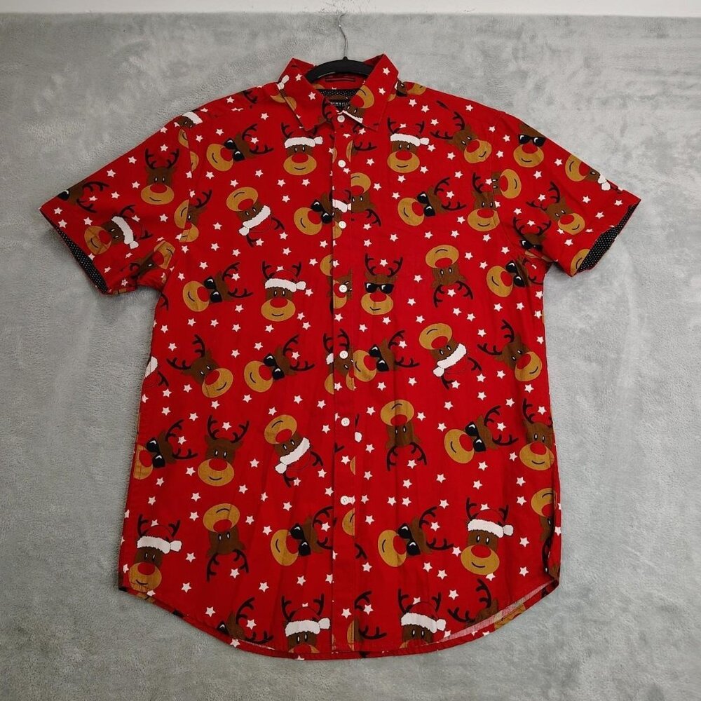 Denim & flowers Rudolph Short Sleeve Button Down Size M Christmas